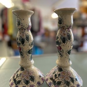 Toyo Country Garden Floral Motif Candle Sticks Candle Holders set Of 2. 8 1/2